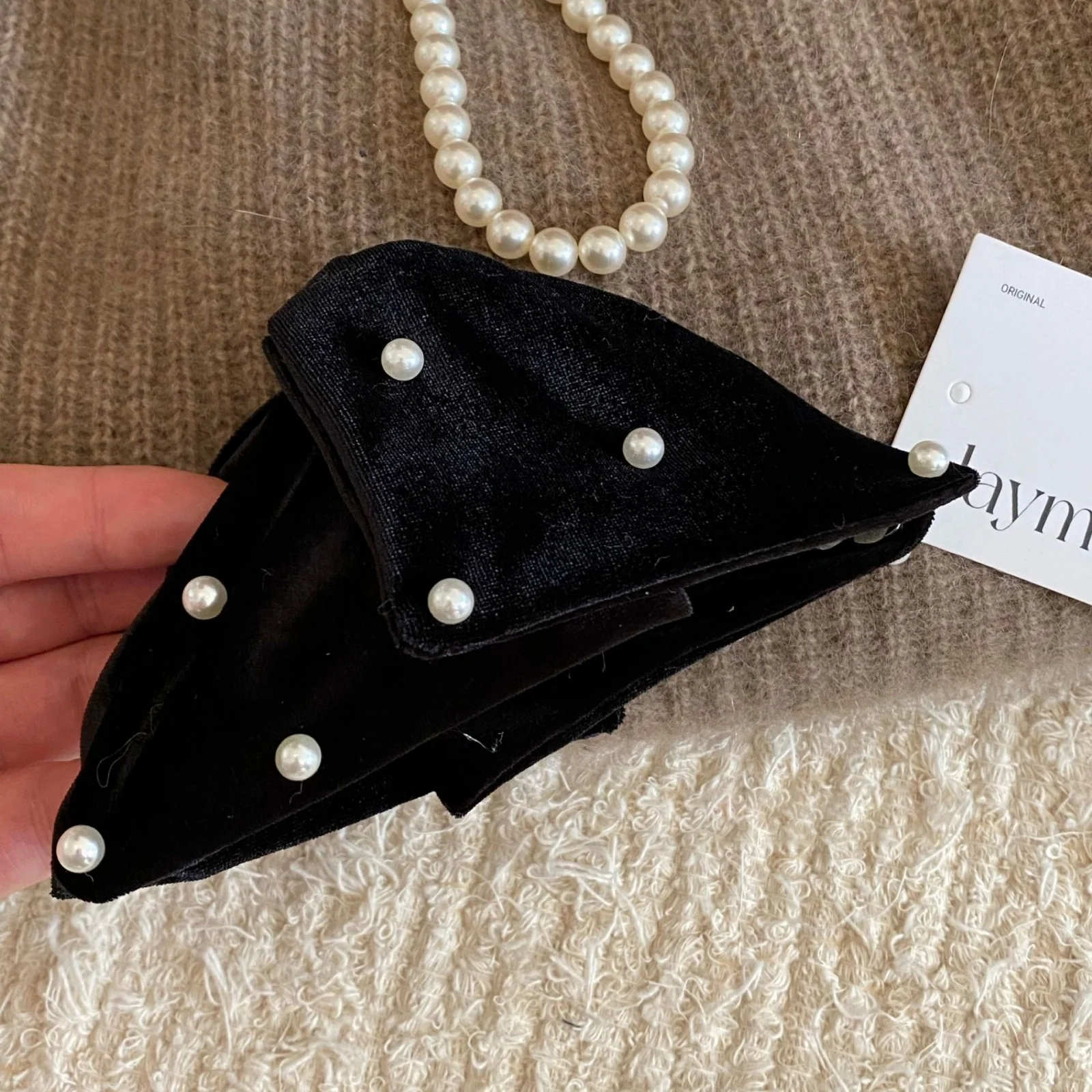 1PC Velvet Bow Hair Claw, Black Pearl-embellished Large Hair Clip, Elegant Vintage Hair Accessory For Women, Chic Updo Hair Grip