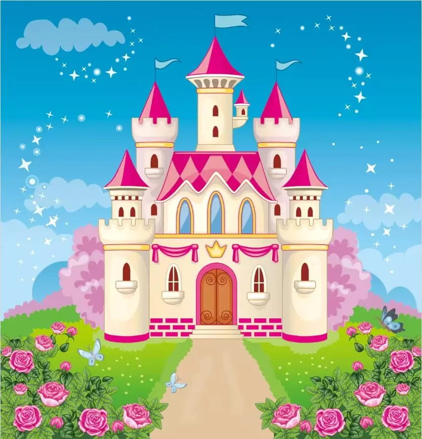 

10x10FT Green Garden Fairy Tale Pink Castle Palace Grand Entrance Custom Photo Backdrop Background Seamless Vinyl 300cm x 300cm