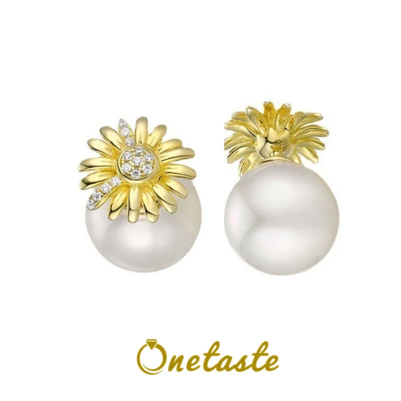 

925 Silver Gold Plating 10mm Shell Pearl Bead Earrings For Women Daisy Flower Cute Romantic Chic Small Earring 2023 New Gift
