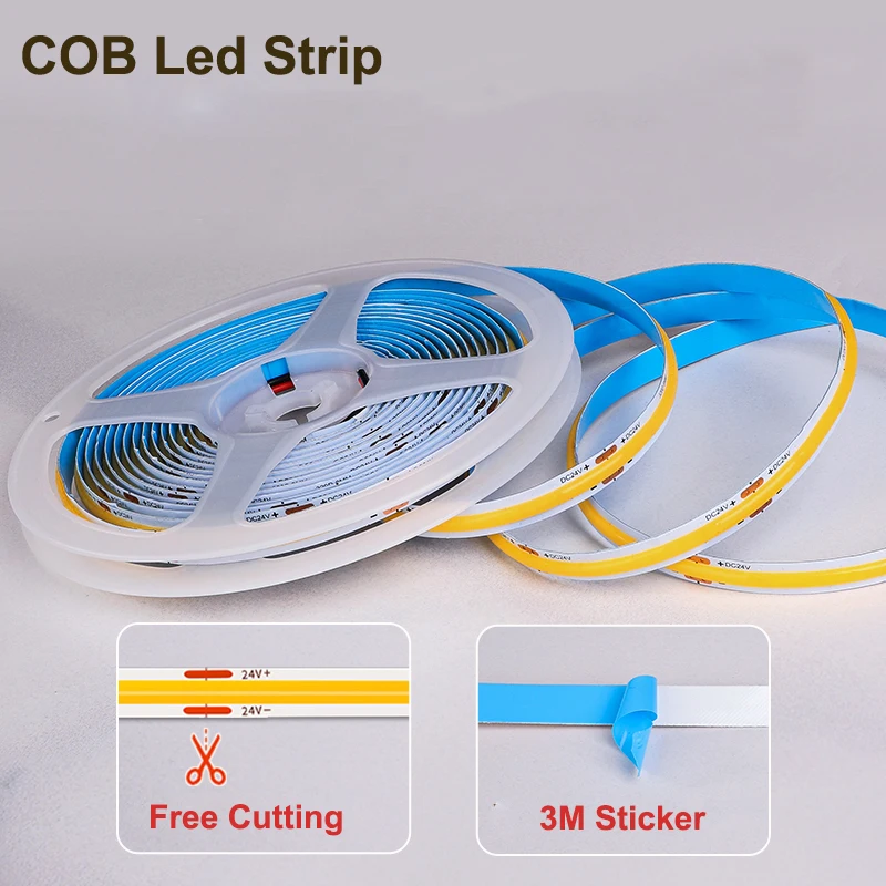 캐비닛 아래 컬렉션 디스플레이 LED 스트립 조명, 책장 옷장 옷장 옷장, 자체 접착 COB LED 램프 조명, 터치 센서 포함
