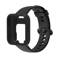 High-Quality Soft and Durable Silicone Wristband with Protective Watch Case for Redmi Watch 2 (01 black)