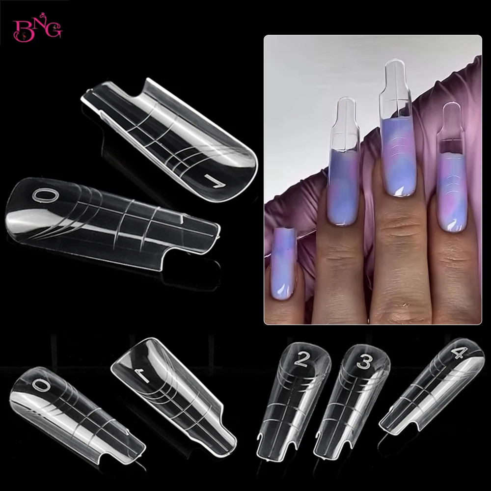 BNG 140 unids/caja formas de uñas cuadradas para Gel UV molde de extensión de construcción rápida molde superior de doble forma de plástico puntas de uñas postizas