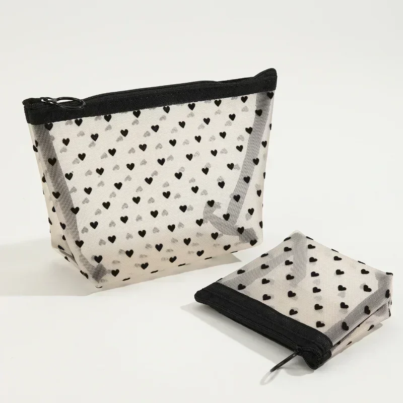 Heart-Shaped Nylon Mesh Cosmetic Bag – Multifunctional Zipper Pouch