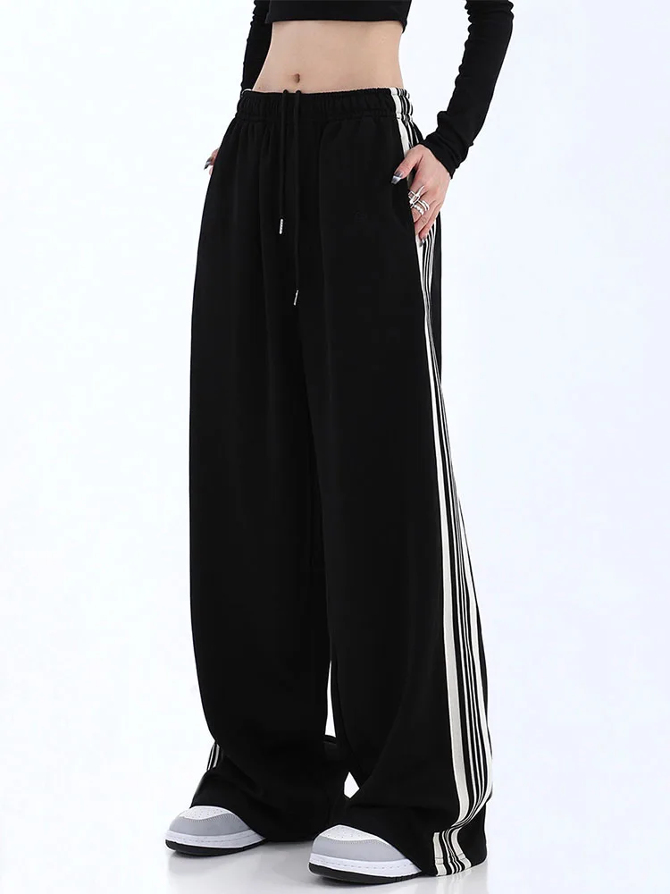 

Korean Fashion Jogging Sports Pants Women Baggy Black Side Stripe Joggers Sweatpants Harajuku Loose Wide Leg Trousers Female New