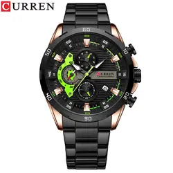 Elegant CURREN Stainless Steel Men's Luminous Dial Chronograph Watch (Rose black)