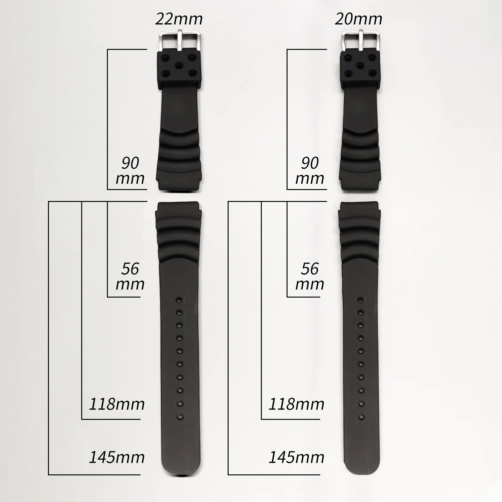 Premium Soft Rubber Watchband with Stainless Steel Buckle - Durable Strap