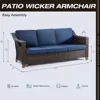 Patio Sofa, All Weather Outdoor Rattan Wicker 3-Seat Sofa High Back Couch with Premium Cushions for Garden Backyard Porch 2
