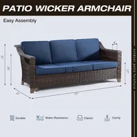Patio Sofa, All Weather Outdoor Rattan Wicker 3-Seat Sofa High Back Couch with Premium Cushions for Garden Backyard Porch 2