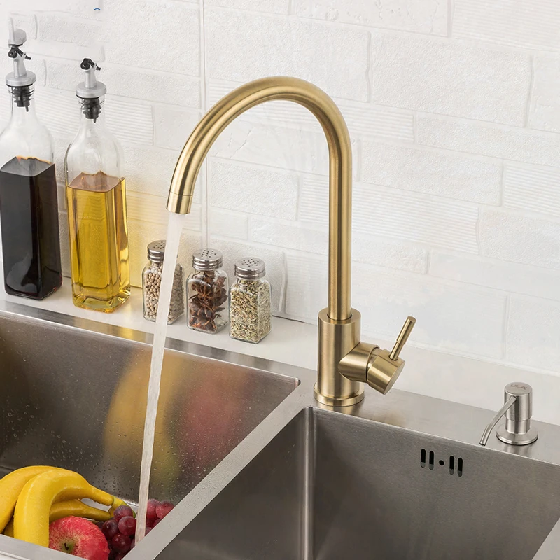 360 Rotate Kitchen Faucet Brushed Gold Stainless Steel Torneira  Deck Mount Cold Hot Water Sink Mixer Taps   Kitchen Faucet