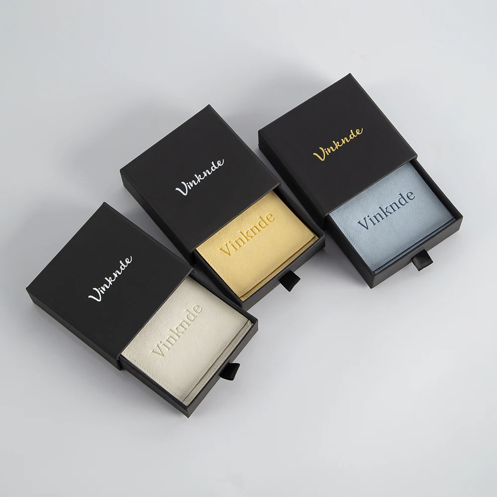 Jewelry Drawer Box 7x7x1.7cm Black Paper Custom Logp 6x6cm Microfiber Velvet Cotton Bag Wedding Favors for Ring Earrig Storage