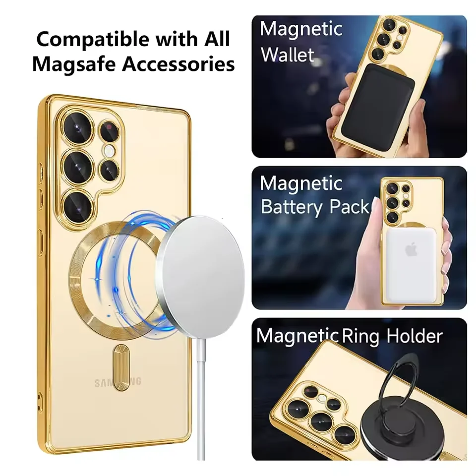 Enhanced Magnetic Clear Thin Case with Luxury Plating and Silicone Soft Cover