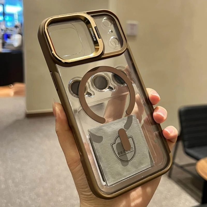 Luxury Magnetic Phone Case with Clear Glass and Stand Protection Cover