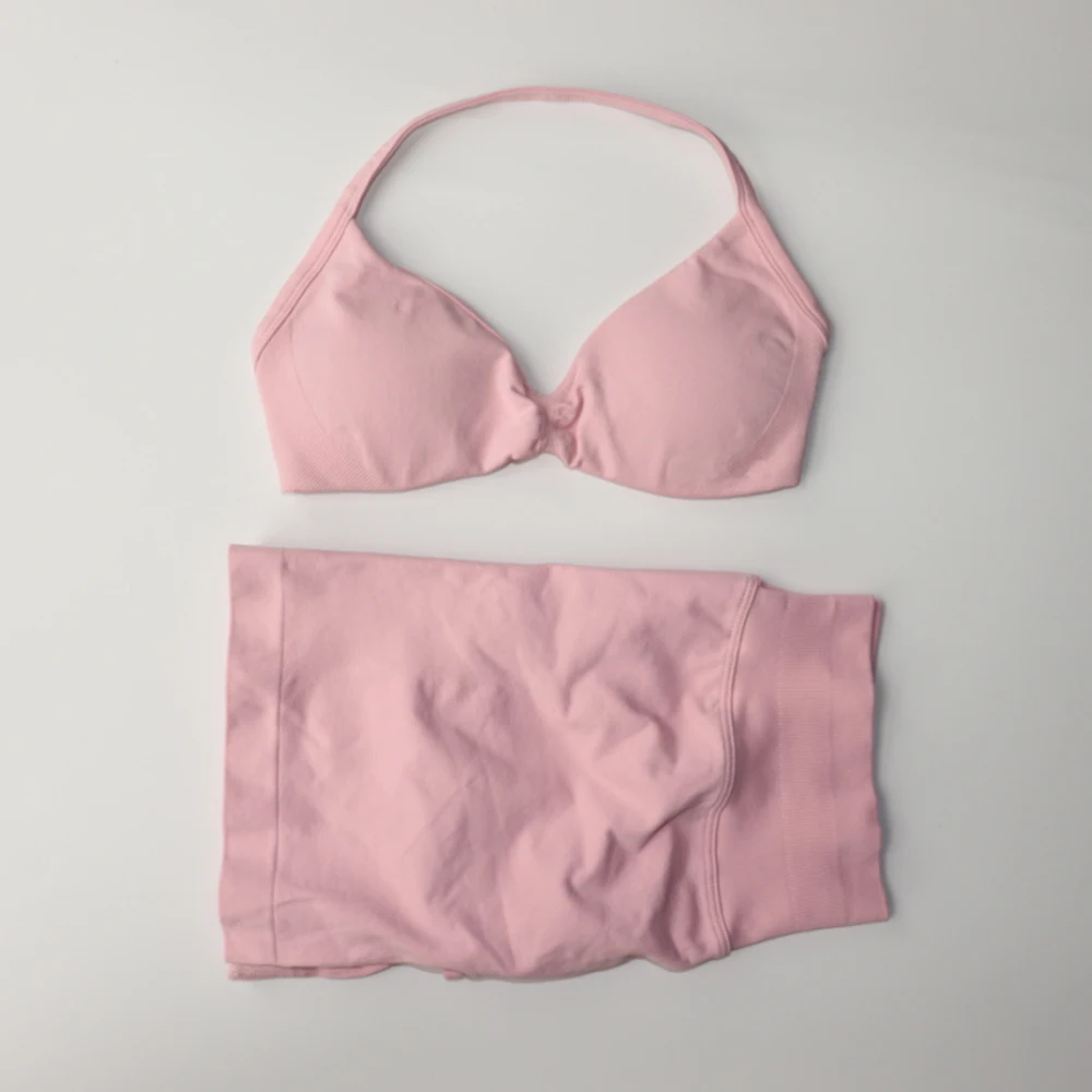 Sports Bra Set Gym Workout Set Yoga Set Fitness Set Sports Set Sportswear Set Impact Gym Set Women Strappy Yoga Bra High Waist Workout Scrunch Shorts Sports Suit Fitness Clothes Seamless Yoga Set 2 Piece