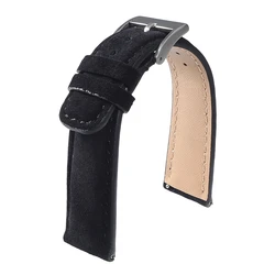 Premium Soft Suede Leather Vintage Watch Strap Bracelet - 22mm (Black)