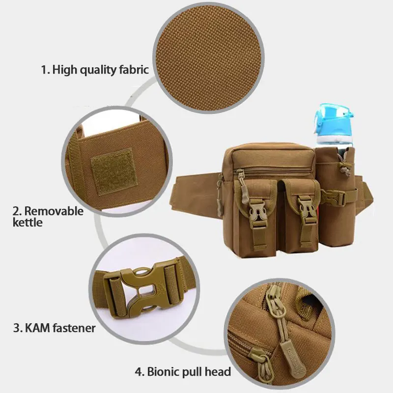 Cycling Tactical Bag Waist Belt Bag Water Bottle Phone Pouch Traveling Bag Outdoor Multi-Functional Waist Pack Tool Satchel