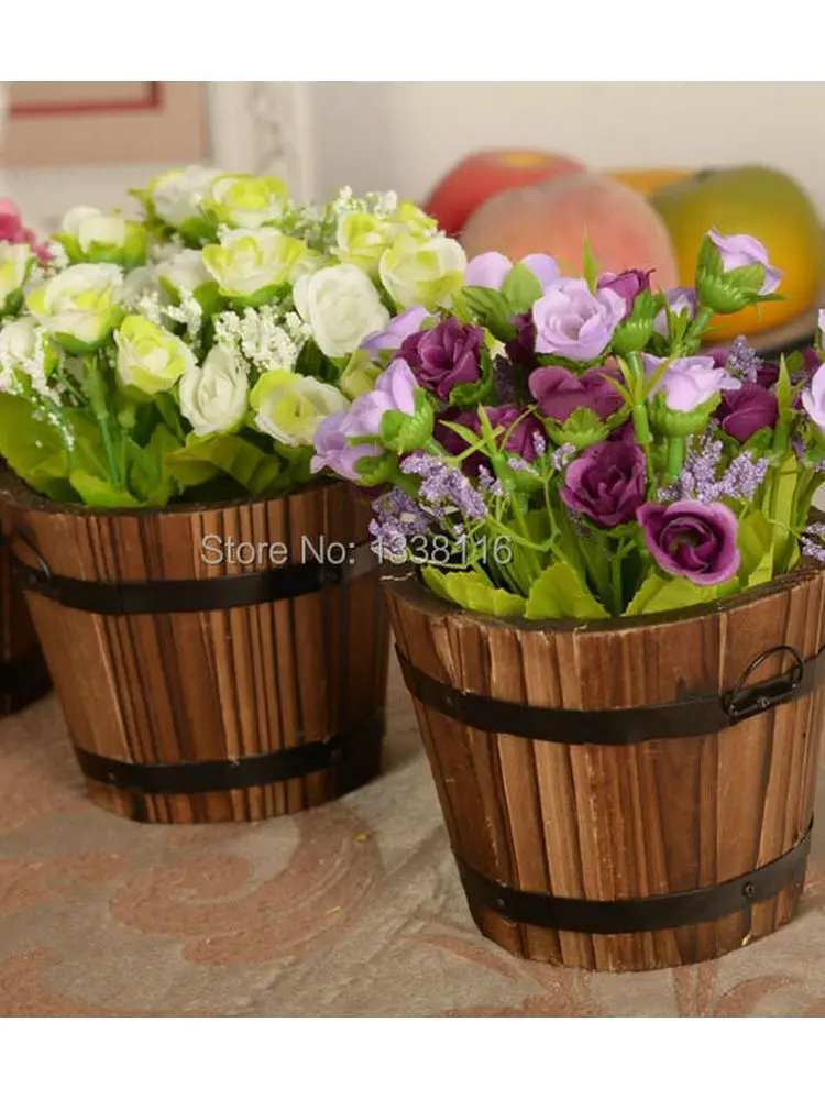 High Quality Flower Vase Wooden Barrel Vase Home Decoration Receiver Flower Set Wooden