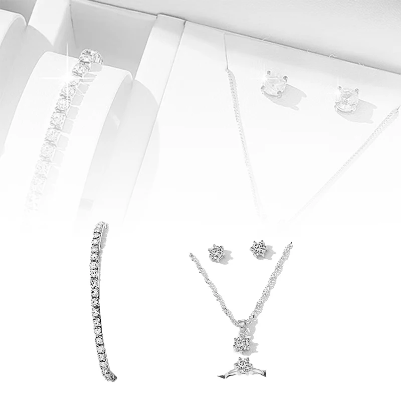 5Pcs Elegant Crystal Jewelry Sets For Women Necklace Earrings Ring Bracelet Princess Jewelry Bridal Wedding Set Valentine's Day