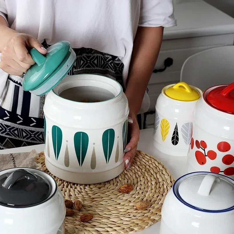 

Cereals Snack Set Household Ceramic Sugar Airtight Milk Coffee Kitchen Large-capacity Powder Tea Cans Storage