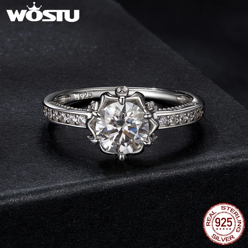 WOSTU Moissanite Wedding Jewelry 4 Set For Women 925 Sterling Silver Romantic Flower Enegagement Necklace Bracelet Earring Ring 5