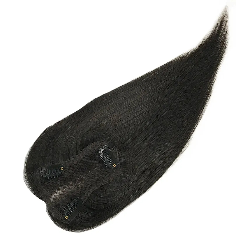 여성용 천연 색상 레이스 토퍼, 스트레이트 인모 조각, 3 클립, 다크 브라운 색상, 25cm 토피, 10 인치, 8x11cm