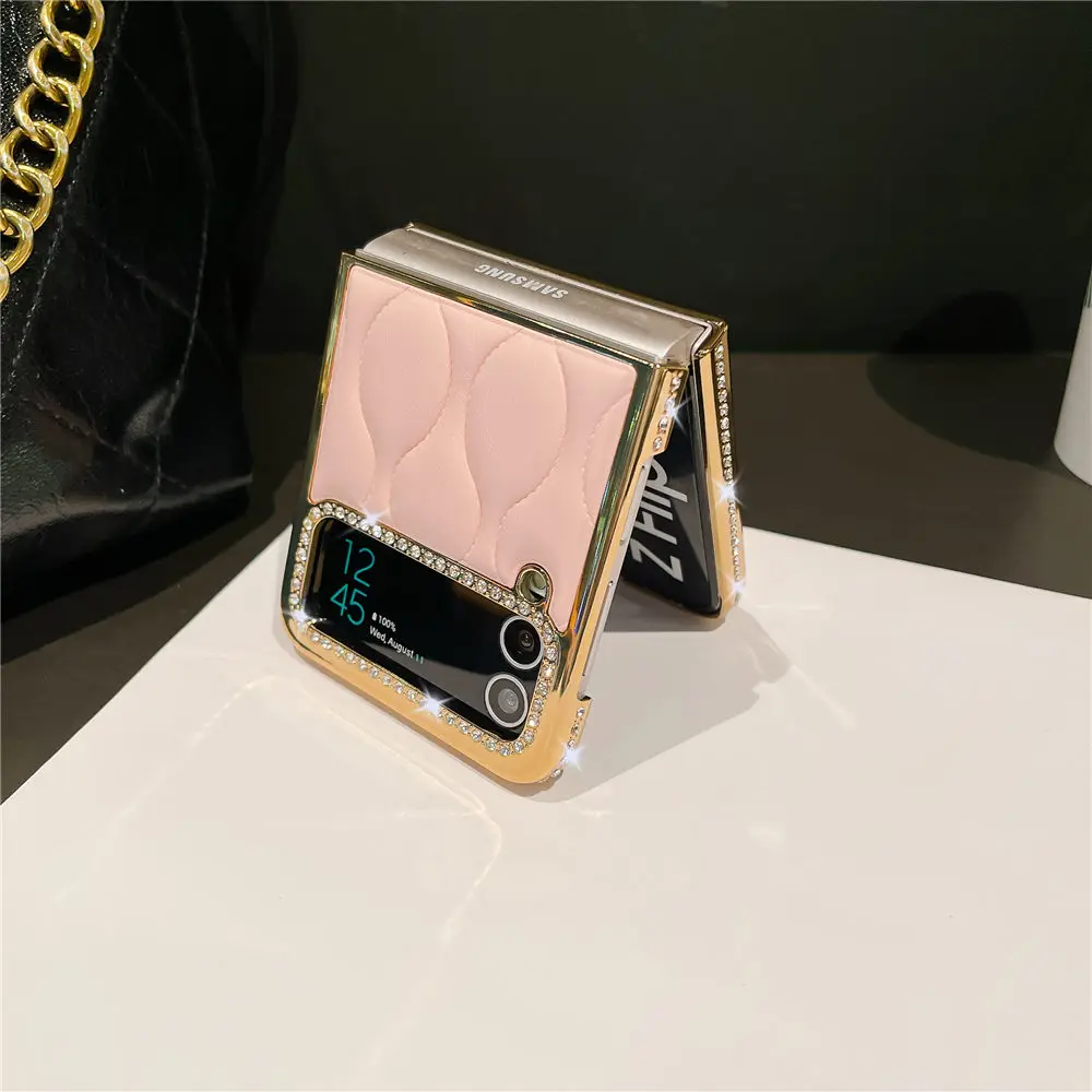 Luxury Gold Plated Diamond Leather Phone Case - Shockproof and Stylish Flip Cover