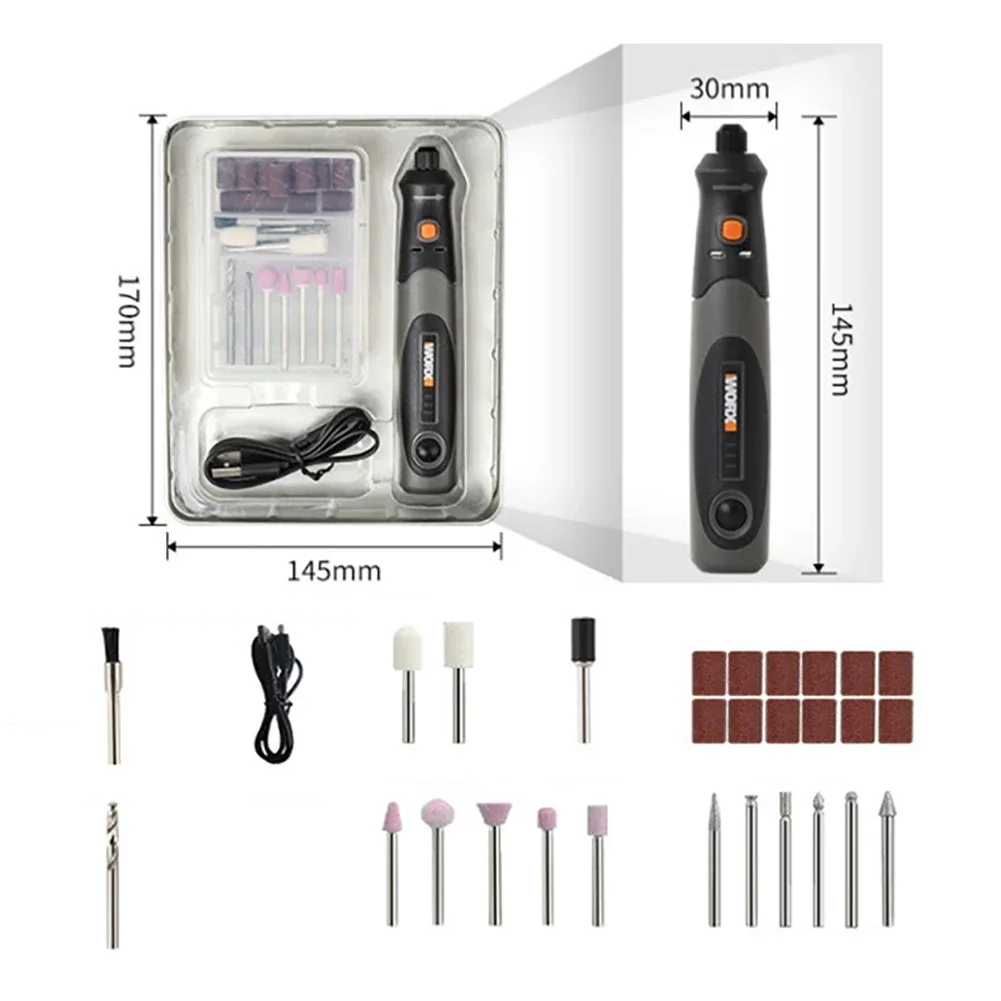 Worx 4V/8V Rotary Tool USB Charger WX106/WX750 Cordless Mini Engraving Grinding Polishing Variable Speed Handle Tools+ACC 6