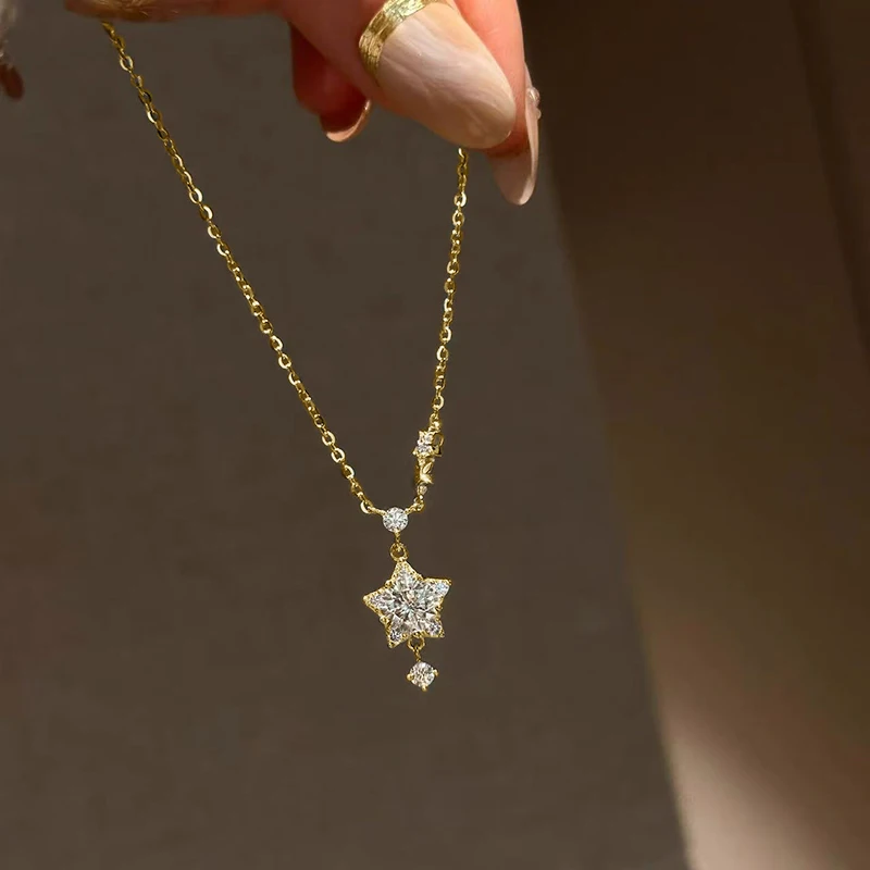 Rrjzz 6.5mm 1.0ct 라운드 D 컬러 모이사나이트 펜던트 목걸이 여성용 럭셔리 스파클링 드리미 스타 썬 샤이니 목걸이 쥬얼리