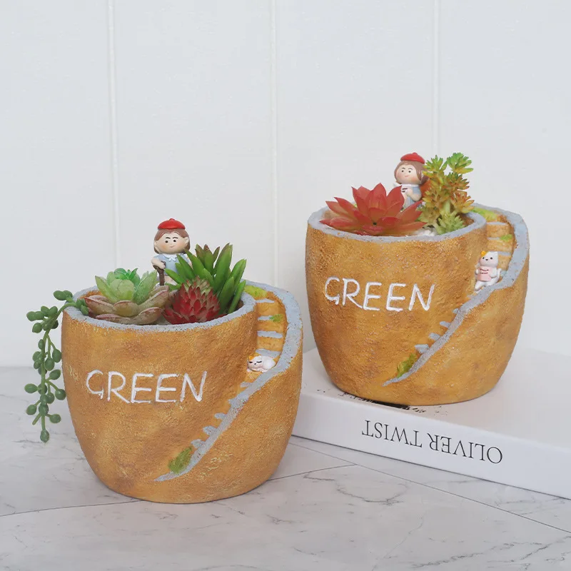 

Succulent Plants Planter Flowerpot Resin Flower Pot Desktop Potted Holder Home Garden Decoration Plants Holder Flower Pots