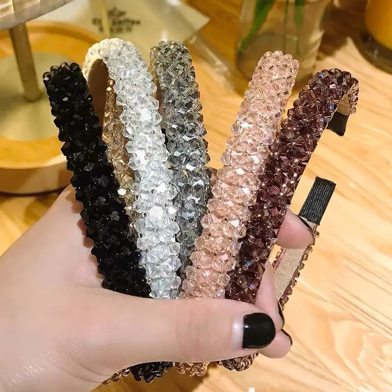

Fashion Korean Headband for Women Press Hair Hairband Lady 4 Rows Shiny Rhinestone Color Hair Hoop Elegant Hair Accessories