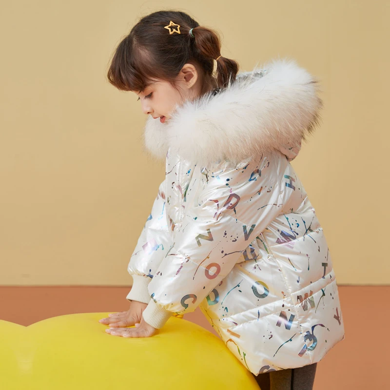 HSSCZL girls duck down jacket long small girl 2022 new winter thicken outerwear overcoat hooded fur collar children&s clothes