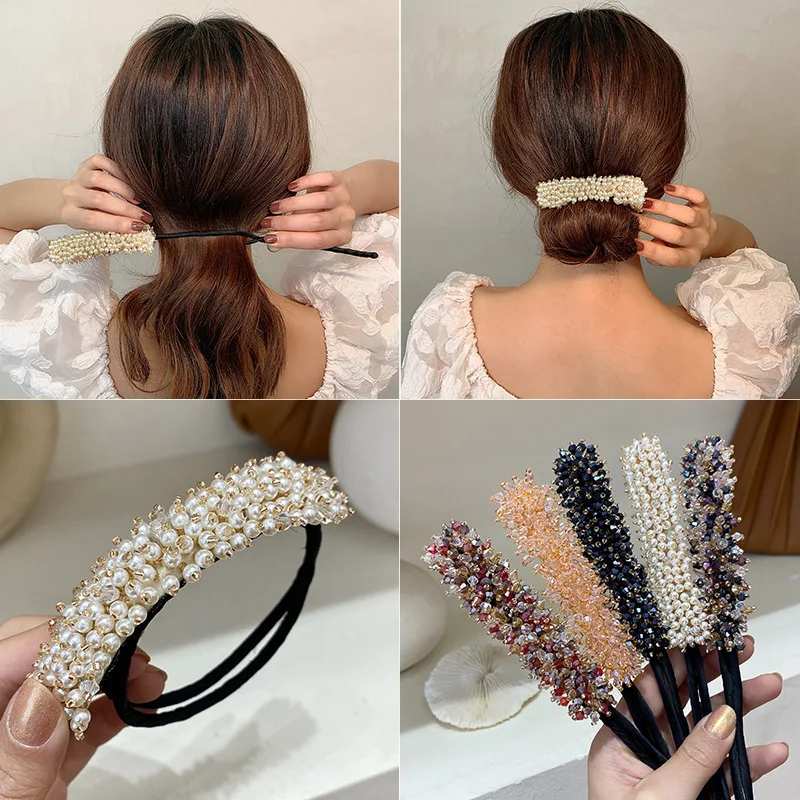 

Elegant Shell Pearl Lazy Hair Curler Bow Barrettes Braided Hair Artifact Vintage Women Flower DIY Hair Maker Tools Scrunchies