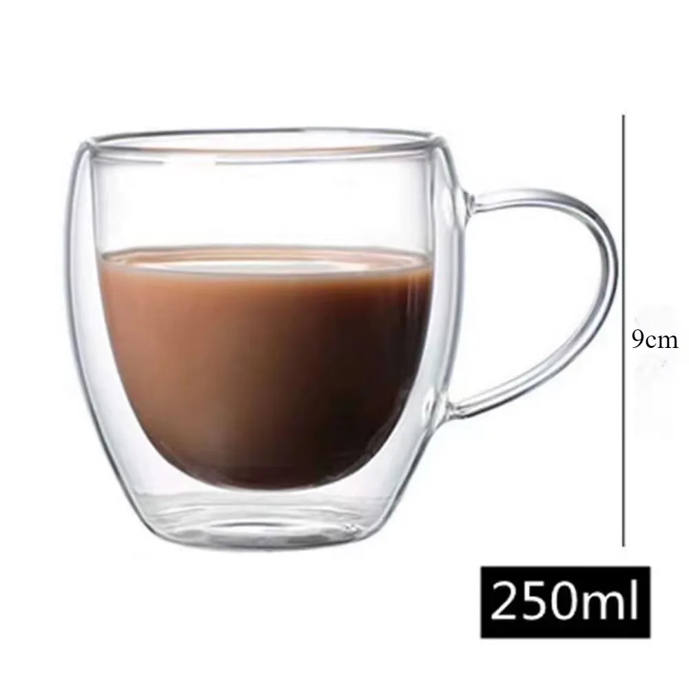 Set 4 Tazze Da Caffè In Vetro Borosilicato A Doppia Parete – 250 Ml, Con Manico, Resistenti Al Calore