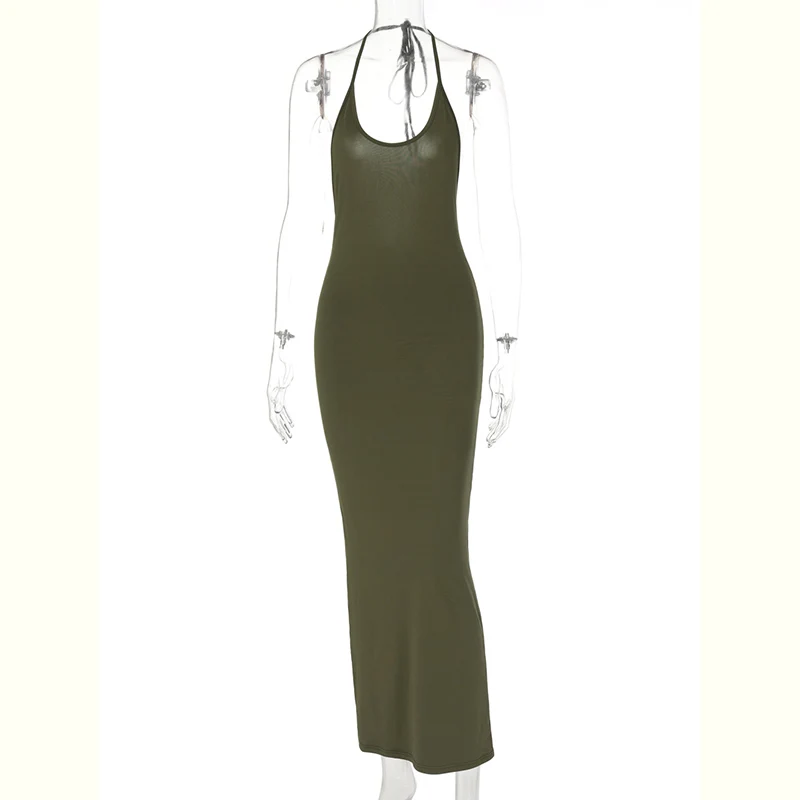 Halter sem Mangas sem Costas Roupas de Festa Artsu Sólido Magro Sexy Maxi Vestido 2022 Primavera Feminino Elegante Streetwear Conciso Andydr476 2 Online shopping