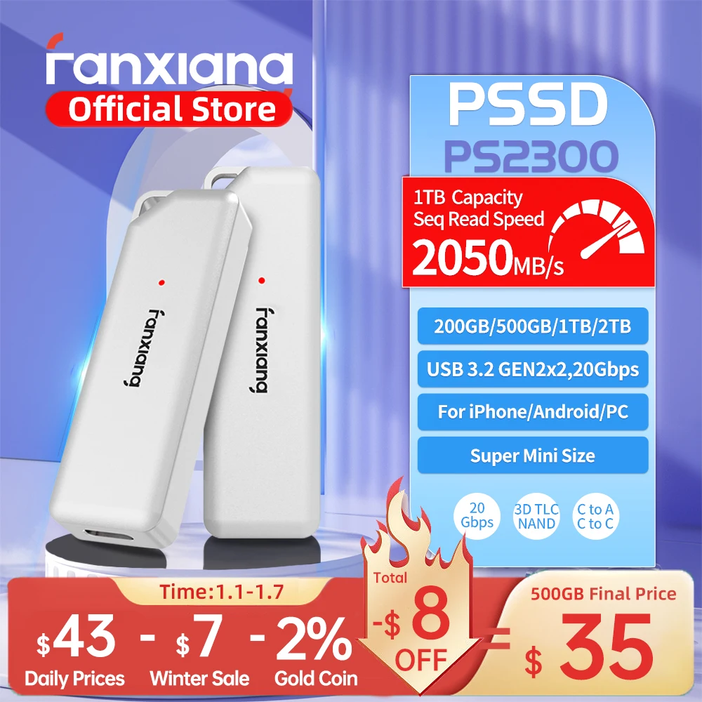 Fanxiang PS2300 Super Mini Portable Solid State Drive 20Gbps 2050MB/s PSSD 1TB 2TB External Portable SSD Laptop Data Backup external hard drive