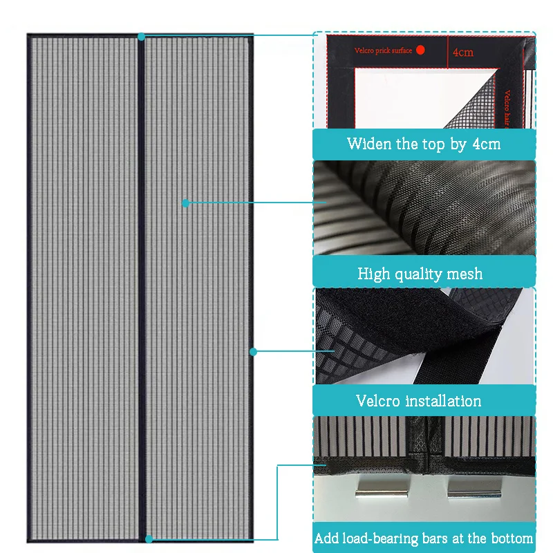 Cortina de puerta a prueba de mosquitos de malla de diamante, mosquitera de verano, cortina de malla magnética, autoadhesiva, uso doméstico, sin perforaciones requeridas (v1.12.4) - Image 2