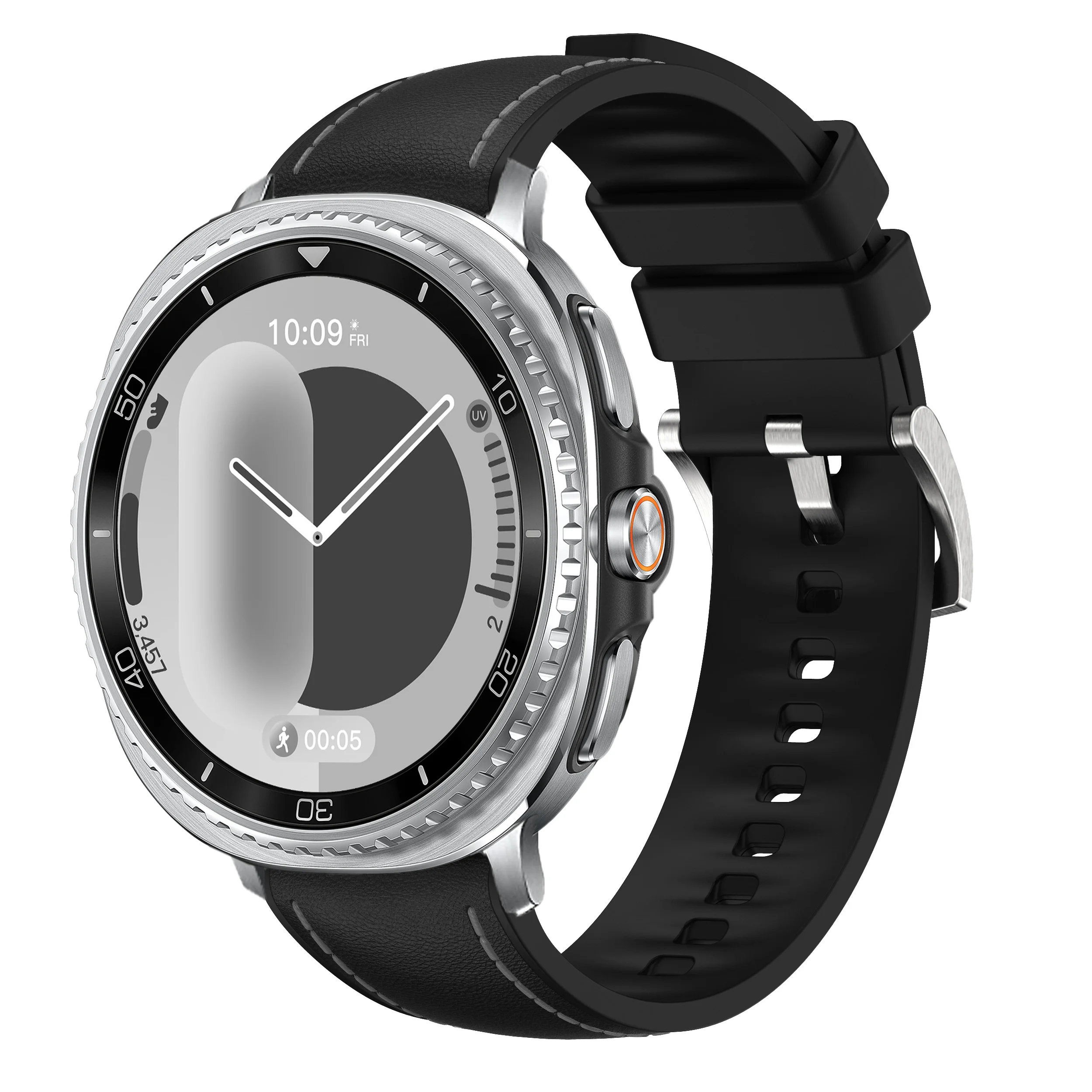 Premium Silicone & Leather Sports Strap - Black