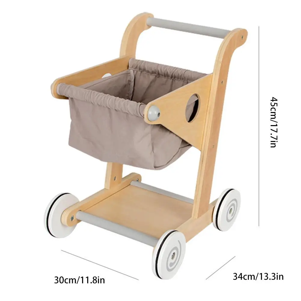 INS Children's Wooden Simulated Shopping Cart Toy Girl Supermarket House Baby Kitchen Supermarket Toy Walker For Kids 2