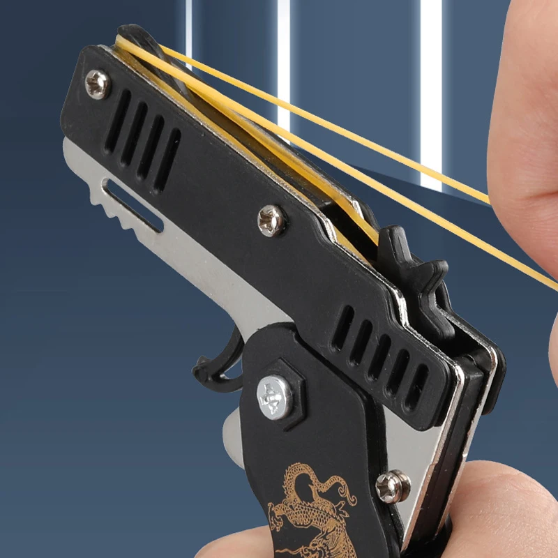 1pc Mini Toy Metal Gun with Rubber Band Fun Folding Pistol Key Charm Pendant Kids Birthday Gifts Toys Boy Girl Game Party Favors