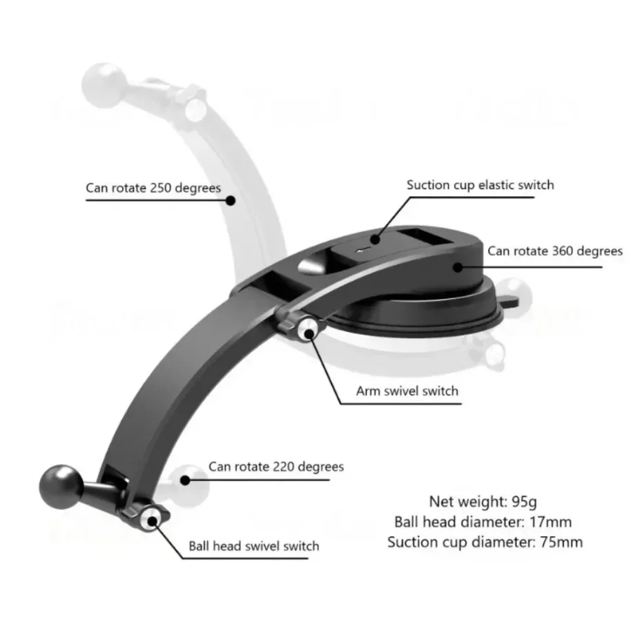 17mm Car Ballhead Adapter Phone Holder Bracket Accessories Windshield Dashboard Suction Cup Base Interior Air Outlet Vent Gadget