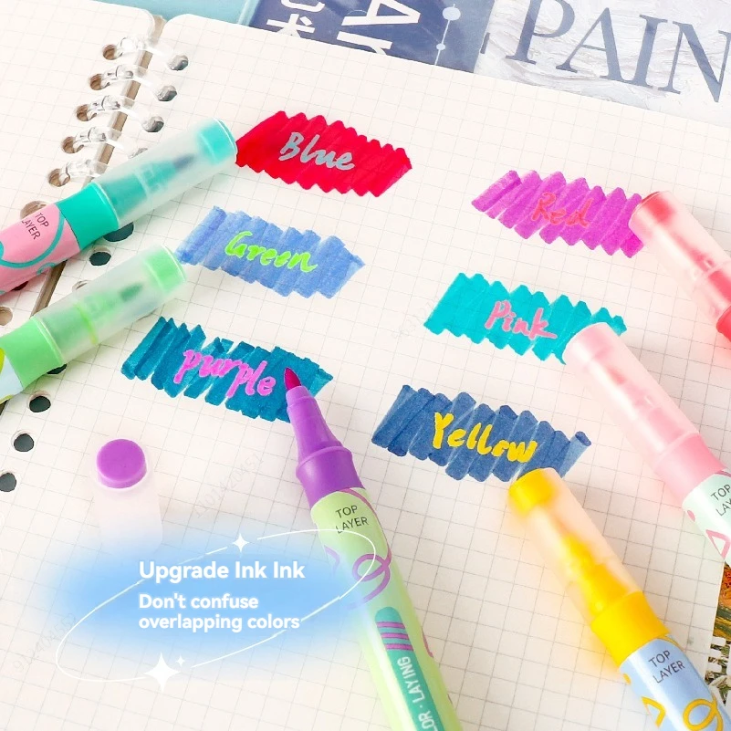 6Pcs Double-ended Magic Pastel Color Changing highlighter pen highlighter marker magic pen Highlighter Pen Set, Student Diary Scrapbook Painting DIY Making, School Kawaii