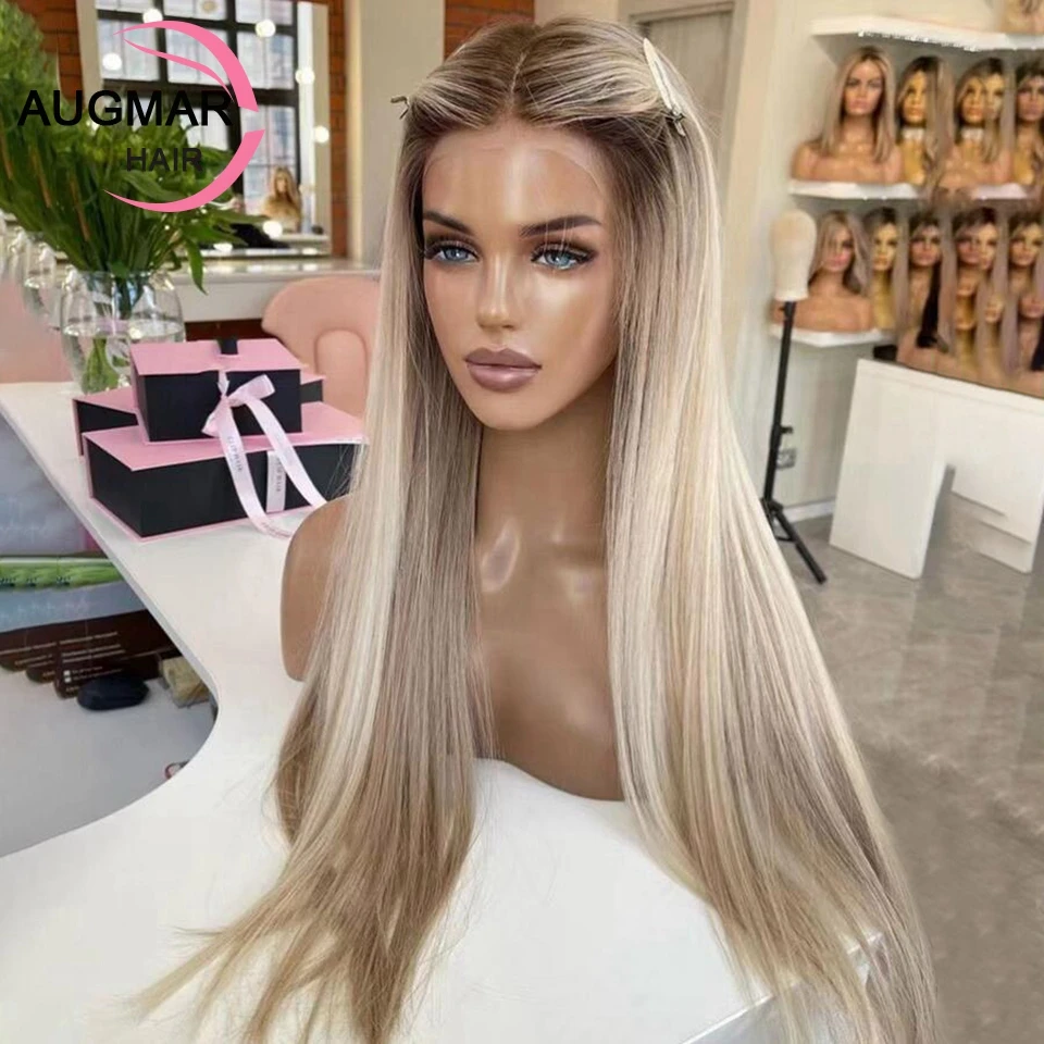 13x6 Hd Lace Frontal Wig 360 Ash Blonde Highlight Wig Human Hair Pre Plucked 13x4 Straight Lace Front Human Hair Wigs For Women