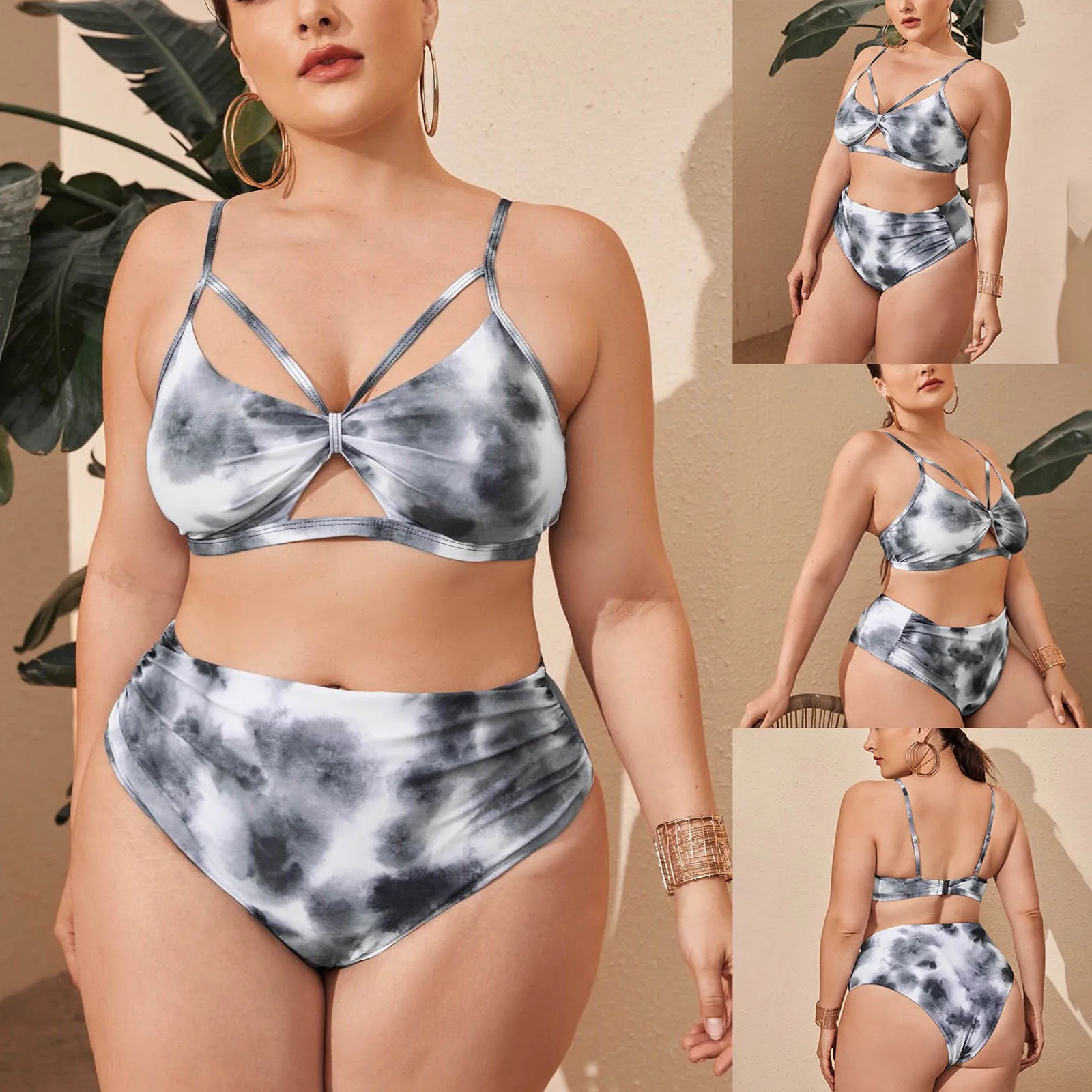 

Женский Купальник, новинка 2023, сексуальный раздельный Купальник с завязками и градиентом, с вырезами и высокой талией, большой размер, женский Купальник, сексуальный комплект бикини