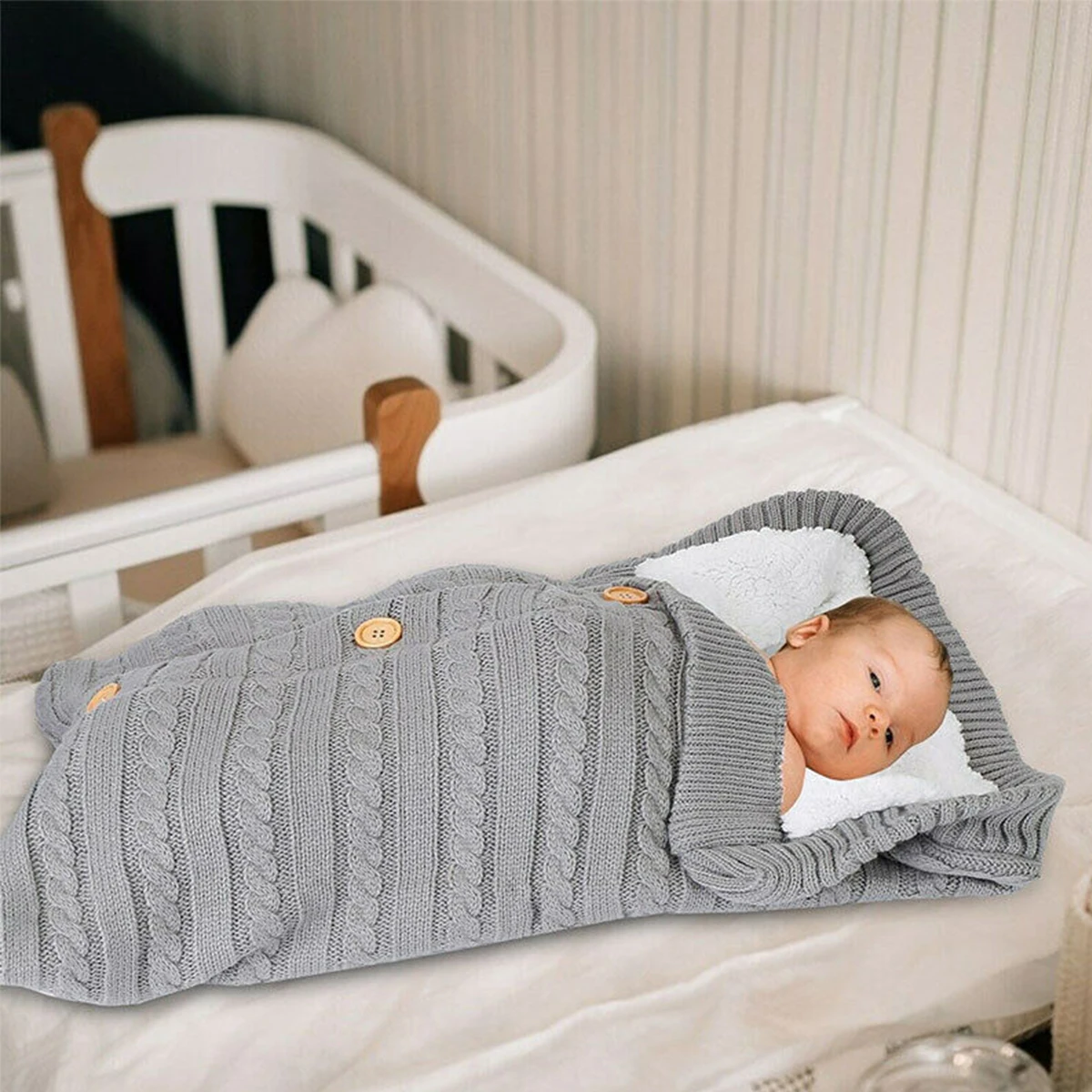 Button Sleeping Bag Baby Outdoor Baby Stroller Sleeping Bag Wool Knitted Plus Velvet Thickened Warm Weaving Process Exquisite