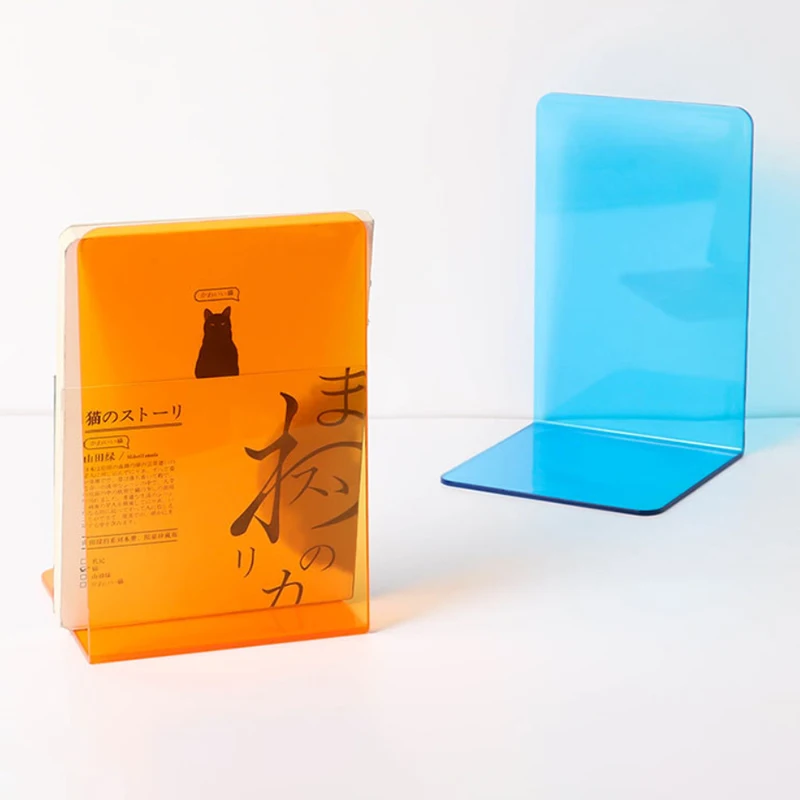 Clear Acrylic Bookends L-Shaped Colorful Desktop Book Holder Student Acrylic Desk Organizer School Stationery Office Accessories book holder
