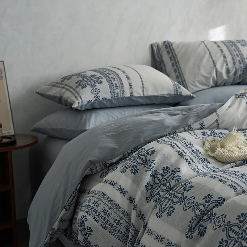 Waliicorners 4Pcs Bedding Set Nordic Double Quilt Cover Set Bed Linen Fitted Sheet Pillow New Bohemian Jacquard Washed Cotton 34 S8daafc49db95497b9d2911f0ff67a986q