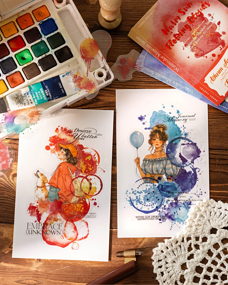 30 pcs Watercolor Trace Pattern PET Sticker Creative Stationery DIY Deco Journal Material Collage hand tent Scrapbook supplies