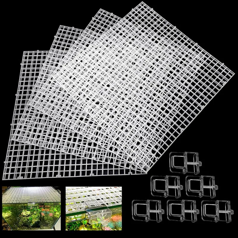 Aquarium Lid Hood Fish Tank Top Cover Terrarium Lid Plastic Grid Panel Egg Crate Grate 6 Aquarium Cover Board Clip 4