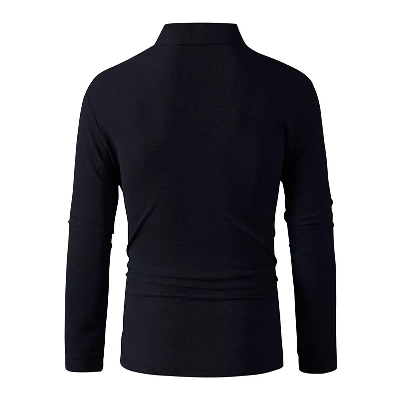 Herren Business Casual Langarmhemd Einfarbig Modisches, atmungsaktives, bequemes, vielseitiges Poloshirt – Detail 12