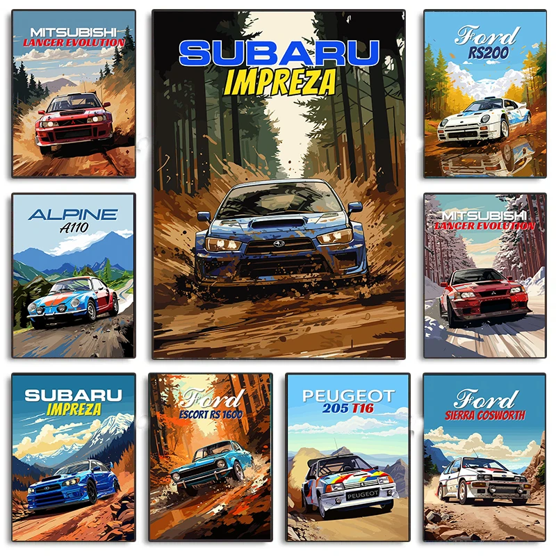 Vintage Ford Sierra Cosworth Subaru Impreza Rally Legends Car Poster Canvas Painting Wall Art Picture For Living Room Decor