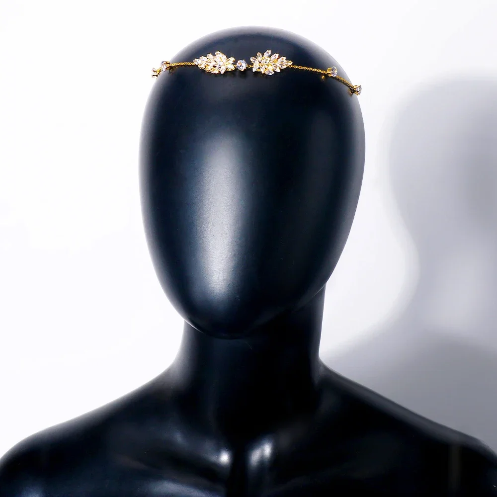 Hair Accessory Jewelry Accessories Hair Headdress Bridal Headwear Fashion Leaf Zircon Forehead Chain Headpiece Wedding Accessories Bridal Hairband Simple Boho Head Chain Indian Jewelry Gift